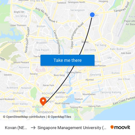 Kovan (NE13) to Singapore Management University (SMU) map