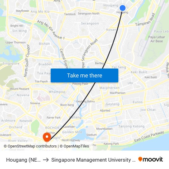 Hougang (NE14) to Singapore Management University (SMU) map