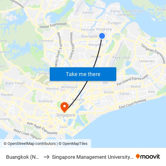 Buangkok (NE15) to Singapore Management University (SMU) map