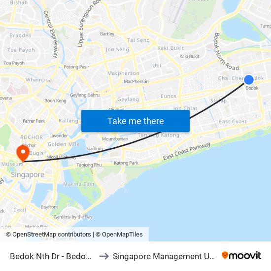 Bedok Nth Dr - Bedok Int (84009) to Singapore Management University (SMU) map