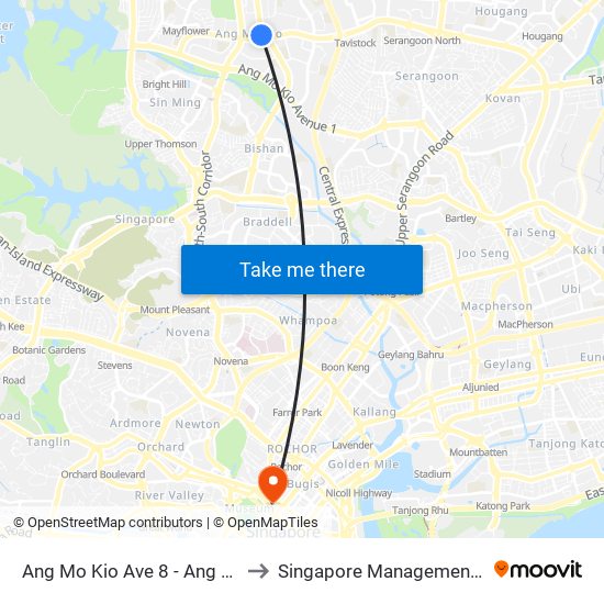 Ang Mo Kio Ave 8 - Ang Mo Kio Int (54009) to Singapore Management University (SMU) map