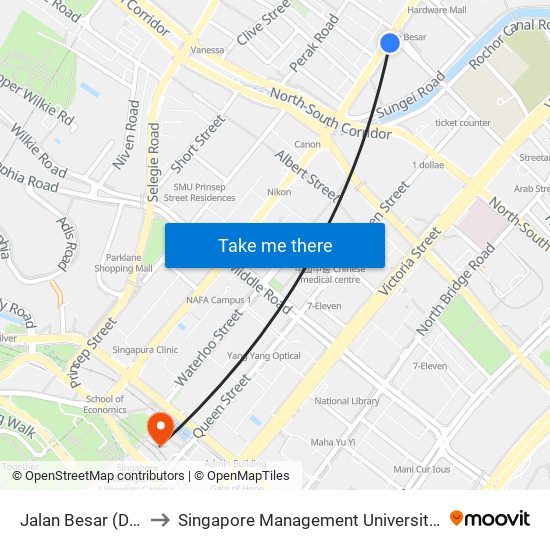 Jalan Besar (DT22) to Singapore Management University (SMU) map