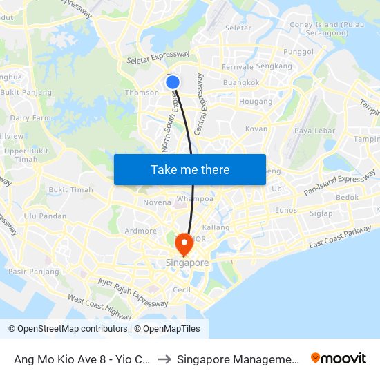 Ang Mo Kio Ave 8 - Yio Chu Kang Int (55509) to Singapore Management University (SMU) map