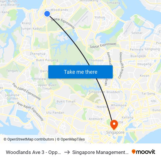 Woodlands Ave 3 - Opp Blk 402 (46499) to Singapore Management University (SMU) map