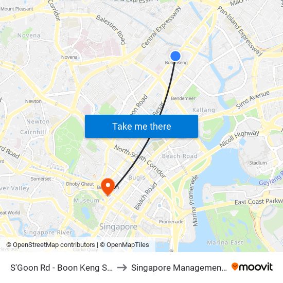 S'Goon Rd - Boon Keng Stn/Blk 102 (60121) to Singapore Management University (SMU) map