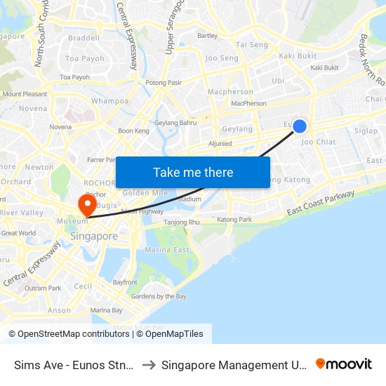 Sims Ave - Eunos Stn/ Int (82061) to Singapore Management University (SMU) map