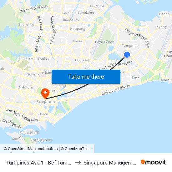 Tampines Ave 1 - Bef Tampines West Stn (75059) to Singapore Management University (SMU) map