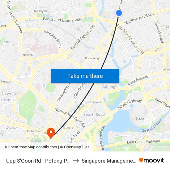 Upp S'Goon Rd - Potong Pasir Stn Exit B (60269) to Singapore Management University (SMU) map