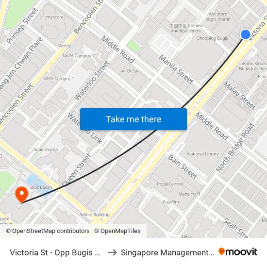 Victoria St - Opp Bugis Stn Exit C (01112) to Singapore Management University (SMU) map