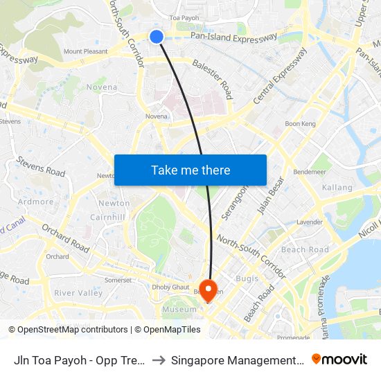 Jln Toa Payoh - Opp Trellis Twrs (52079) to Singapore Management University (SMU) map