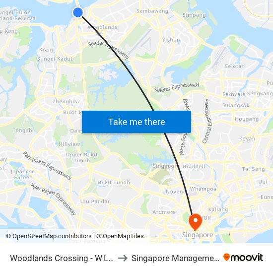 Woodlands Crossing - W'Lands Checkpt (46109) to Singapore Management University (SMU) map