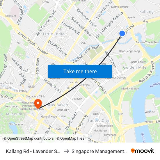 Kallang Rd - Lavender Stn Exit B (01311) to Singapore Management University (SMU) map