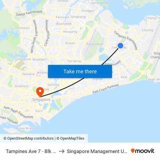 Tampines Ave 7 - Blk 503 (76199) to Singapore Management University (SMU) map