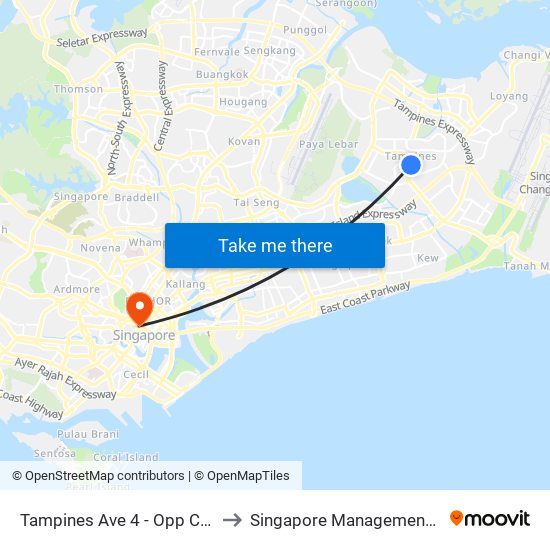 Tampines Ave 4 - Opp Century Sq (76139) to Singapore Management University (SMU) map