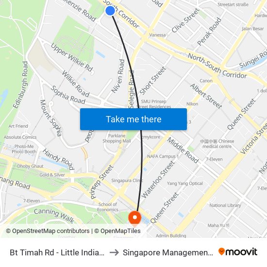 Bt Timah Rd - Little India Stn Exit A (40011) to Singapore Management University (SMU) map