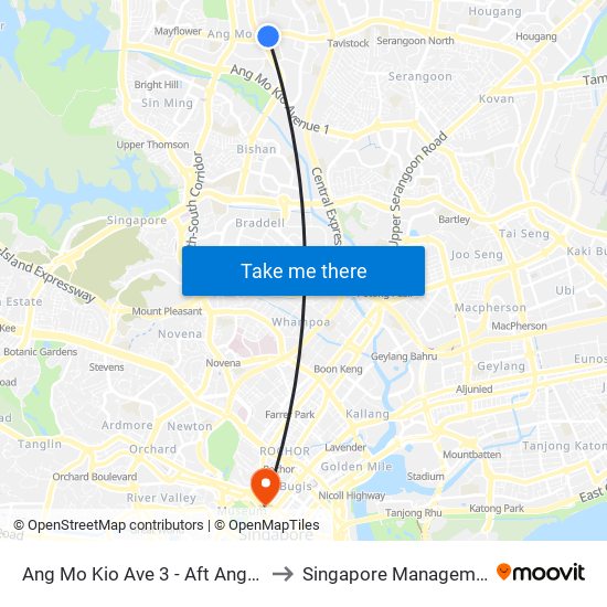 Ang Mo Kio Ave 3 - Aft Ang Mo Kio Stn Exit A (54261) to Singapore Management University (SMU) map