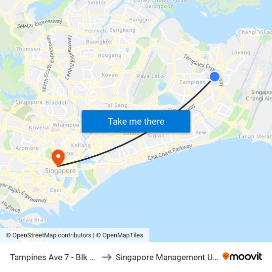 Tampines Ave 7 - Blk 497d (76241) to Singapore Management University (SMU) map