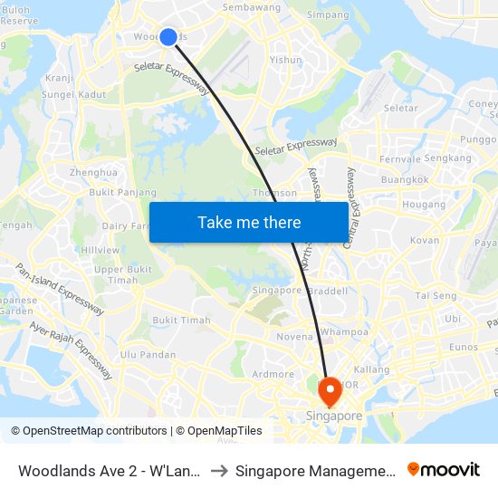 Woodlands Ave 2 - W'Lands Stn Exit 5 (46631) to Singapore Management University (SMU) map