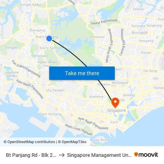 Bt Panjang Rd - Blk 270 (44261) to Singapore Management University (SMU) map