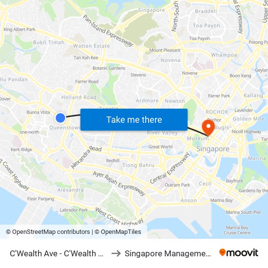 C'Wealth Ave - C'Wealth Stn Exit B/C (11169) to Singapore Management University (SMU) map