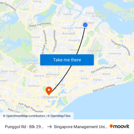 Punggol Rd - Blk 298a (65061) to Singapore Management University (SMU) map