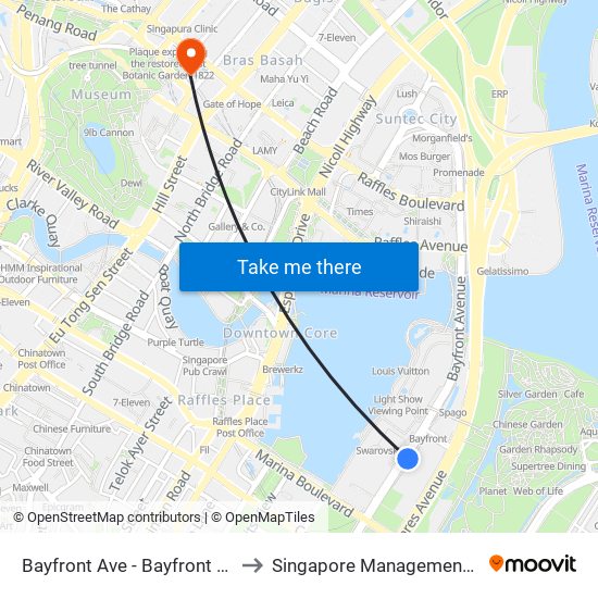 Bayfront Ave - Bayfront Stn Exit A (03519) to Singapore Management University (SMU) map