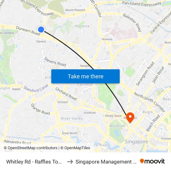 Whitley Rd - Raffles Town Club (40231) to Singapore Management University (SMU) map