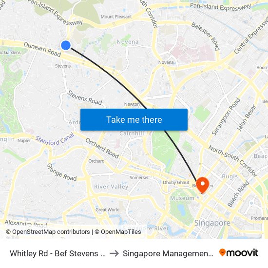 Whitley Rd - Bef Stevens Stn Exit 4 (40239) to Singapore Management University (SMU) map