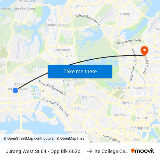 Jurong West St 64 - Opp Blk 662c (22499) to Ite College Central map