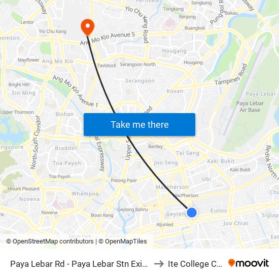 Paya Lebar Rd - Paya Lebar Stn Exit B (81111) to Ite College Central map