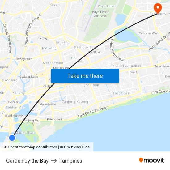 Garden by the Bay to Tampines map