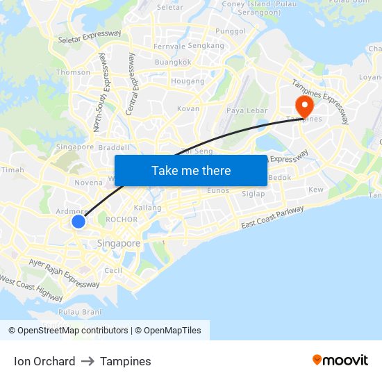 Ion Orchard to Tampines map