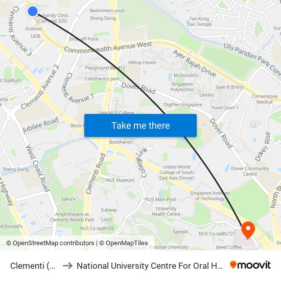 Clementi (EW23) to National University Centre For Oral Health, Singapore map