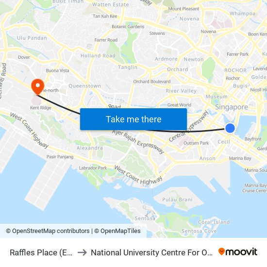 Raffles Place (EW14|NS26) to National University Centre For Oral Health, Singapore map