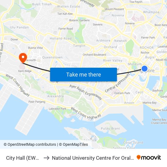 City Hall (EW13|NS25) to National University Centre For Oral Health, Singapore map