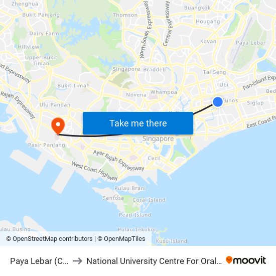 Paya Lebar (CC9|EW8) to National University Centre For Oral Health, Singapore map