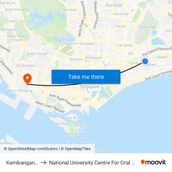 Kembangan (EW6) to National University Centre For Oral Health, Singapore map