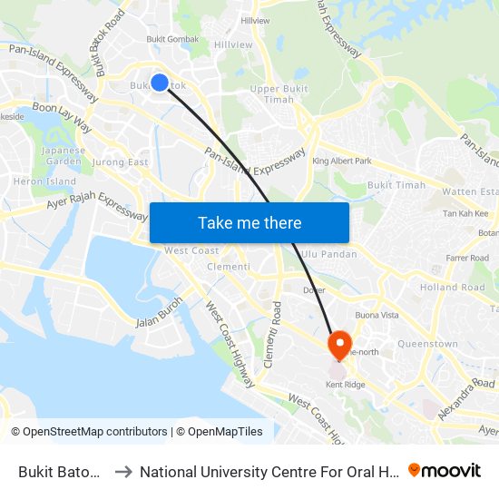 Bukit Batok (NS2) to National University Centre For Oral Health, Singapore map