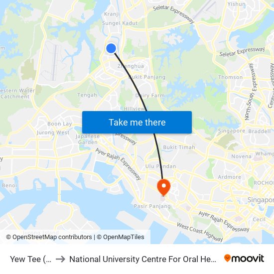 Yew Tee (NS5) to National University Centre For Oral Health, Singapore map