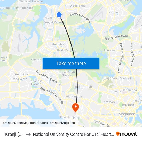 Kranji (NS7) to National University Centre For Oral Health, Singapore map