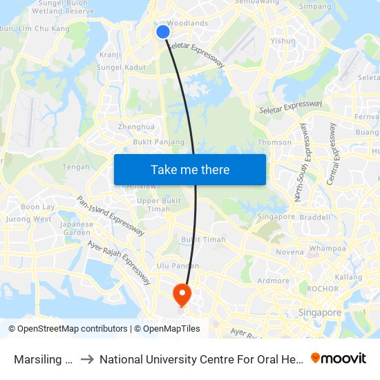 Marsiling (NS8) to National University Centre For Oral Health, Singapore map