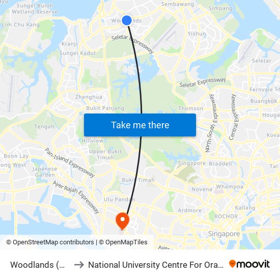 Woodlands (Ns9 | Te2) to National University Centre For Oral Health, Singapore map