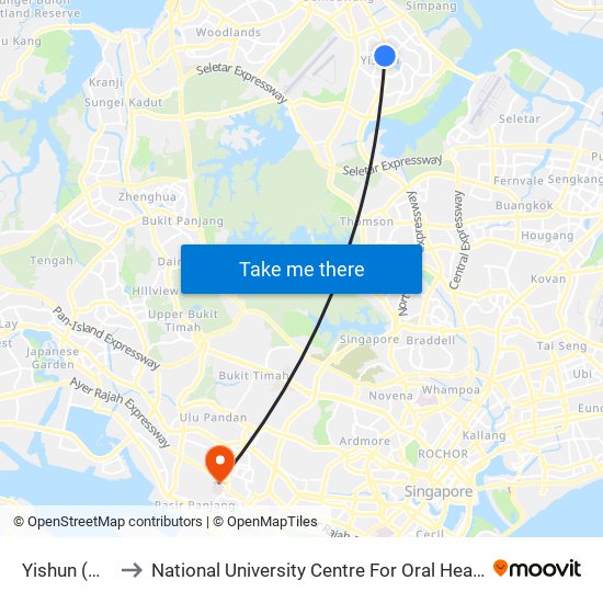 Yishun (NS13) to National University Centre For Oral Health, Singapore map