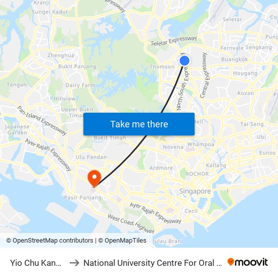 Yio Chu Kang (NS15) to National University Centre For Oral Health, Singapore map