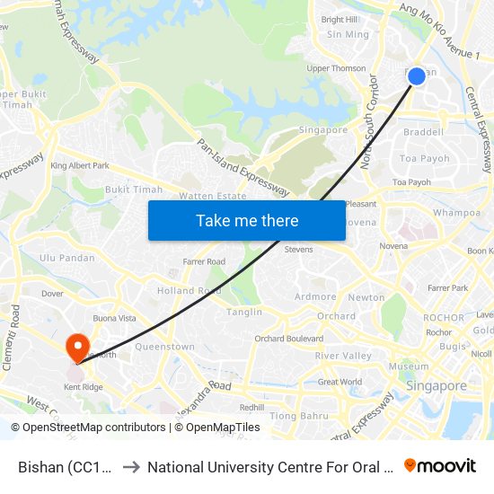 Bishan (CC15|NS17) to National University Centre For Oral Health, Singapore map