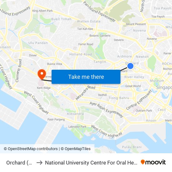 Orchard (NS22) to National University Centre For Oral Health, Singapore map