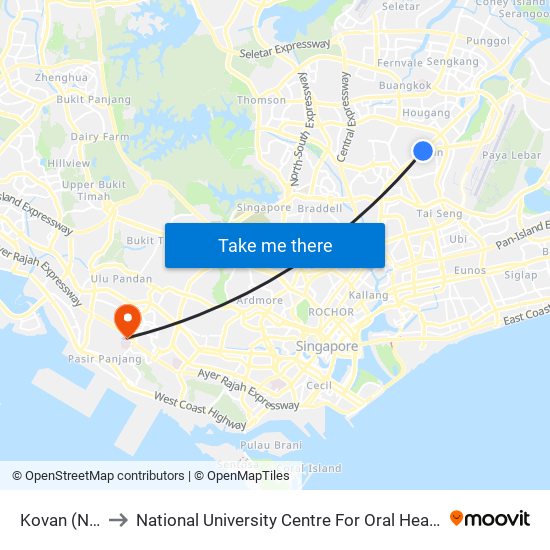 Kovan (NE13) to National University Centre For Oral Health, Singapore map
