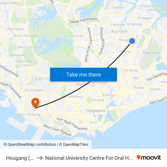 Hougang (NE14) to National University Centre For Oral Health, Singapore map