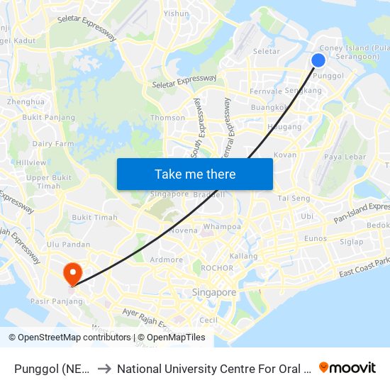 Punggol (NE17|PTC) to National University Centre For Oral Health, Singapore map