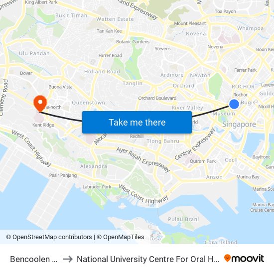 Bencoolen (DT21) to National University Centre For Oral Health, Singapore map